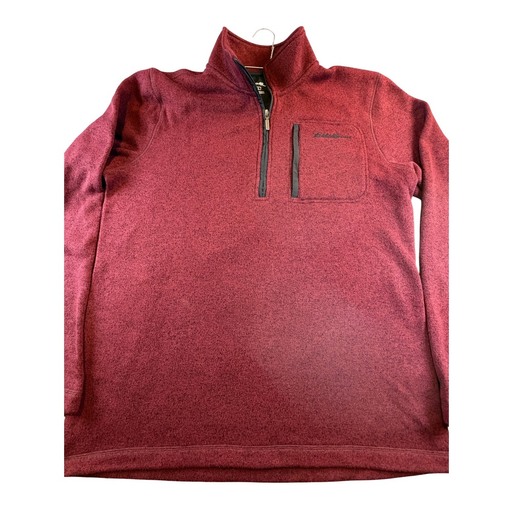 Eddie Bauer Mens Large Burgundy Heather Quarter Zip Fleece Pullover Sweater